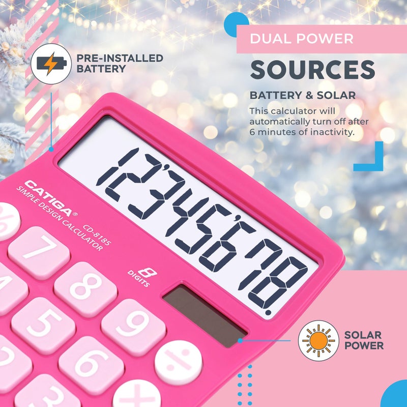 CATIGA Desktop Calculator 8 Digit with Solar Power and Easy to Read LCD Display, Big Buttons, for Home, Office, School, Class and Business, 4 Function Small Basic Calculators for Desk, CD-8185 - Image 3